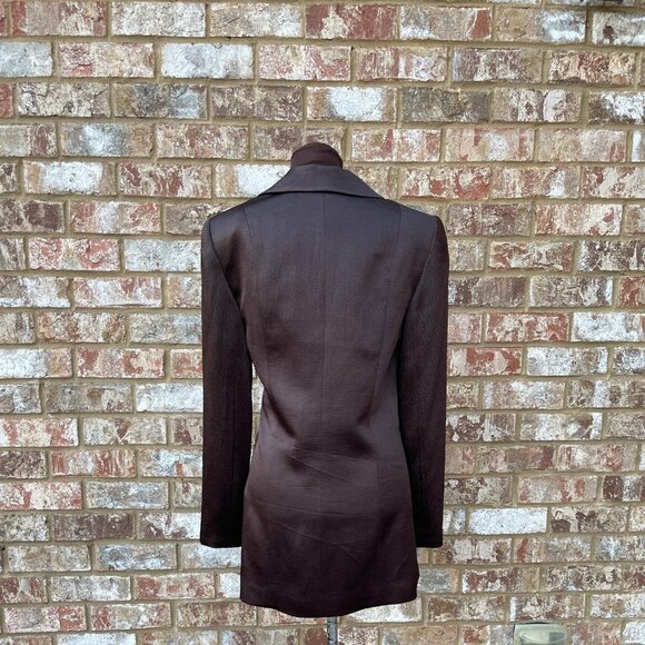 Oscar de la Renta Dark Chocolate Brown One-Button Women's Blazer Size 8 - Picture 2 of 4